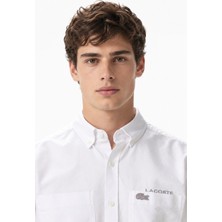 Lacoste Men's Regular Fit White Shirt Standart Kesim Düğmeli Yaka Pamuklu Erkek Gömlek Beyaz