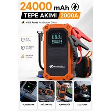 Enshall 24.000MAH PRO Model Şarjlı Powerbank Özellikli Çantalı 2000A Tepe Akımlı Akü Takviye Cihazı Oto Hava Kompresör