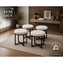 Evdera Mobilya Ziro 4lü Puf Takımı Tabure Bench Makyaj Sandalyesi Siyah Ayak