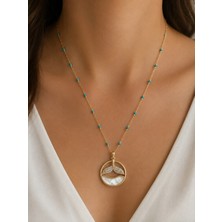 Hector&Co. Jewellery Turkuaz Boncuklu Hareketli Balina Kuyruğu Figürlü Gold Kolye