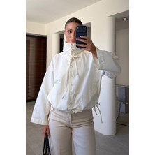 Magarde Dik Yaka Bağlama Detaylı Premium Ceket- Ekru