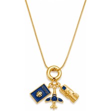 Hector&Co. Jewellery Seyahat Temalı Gold Kolye – Uçak Figürlü Bilet ve Pasaport Tasarımı