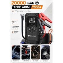 Enshall 20.000MAH Akü Takviye Cihazı Powerbank Özellikli Çantalı 1300A Tepe Akımlı Akü Takviyeli Oto Hava Kompresör