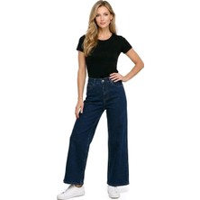 Hies Salaş Palazzo Kot Pantolon - Denim Kumaş Likralı ,Bol Paça Kadın Jeans
