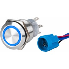 Labarka Mavi LED'li Krom Buton On-Off 19 mm 15A 12/24V