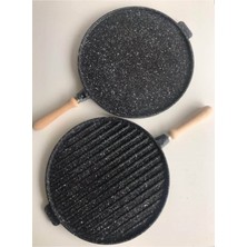 Marateks Granit Döküm  Izgara Tavası Çift Taraflı Tava 34 cm Bulaşık Makinesinde Yıkanabilir Gri Renk