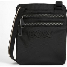 Boss Erkek Logo Kabartmalı Fermuar Bölmeli Uzun Askılı Siyah Omuz Çantası 50567761-001