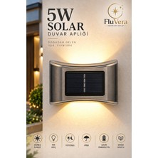 Fluvera 5W Solar Duvar Apliği Güneş Enerjili Dış Mekan Aydınlatma IP68 Fotoselli Bahçe Balkon Teras Lambası