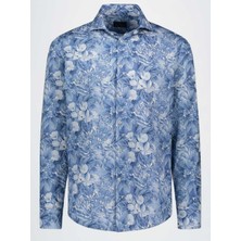 Paul & Shark Erkek Slim Fit Desenli Pamuklu Uzun Kollu Mavi Gömlek 26413144-F23