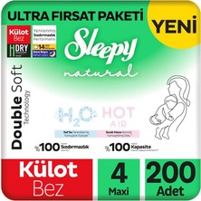 Sleepy Natural Double Soft Ultra Fırsat Paketi Külot Bez 4 Numara Maxi 200 Adet