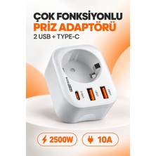 Seyoni Priz Çoğaltıcı Adaptör 1 Priz 2 USB 1 Type-C Girişli 2500W 10A Akıllı Çipli Şarj Adaptörü