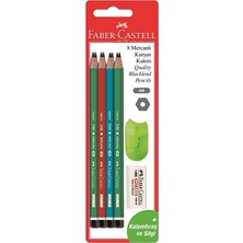 4 Adet Faber Castell Mercanlı 8'li Kurşun Kalem (Silgi ve Kalemtraş Hediyeli)