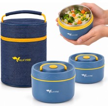 Valkyrie 2 Katlı Taraftar 304 Paslanmaz Çelik Yemek Termosu 420+550 ml Isı Yalıtımlı Çantalı Lacivert