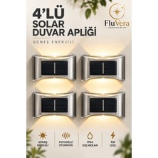 Fluvera 4'lü Güneş Enerjili Solar Duvar Apliği LED Bahçe Balkon Çit Aydınlatma Fotoselli