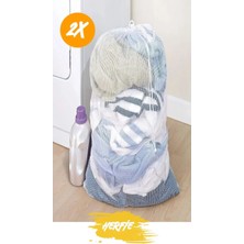 Herfie 2 Adet Büyük Boy Eşya Çamaşır Kirli Bez Perde Tül Okul Kıyfaeti Yıkama Filesi 60X80 cm