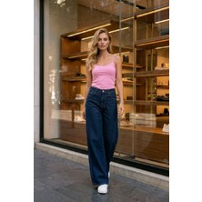 Hies Kadın Jeans Bol Paça Yüksek Bel Likralı Salaş Palazzo Kot Pantolon