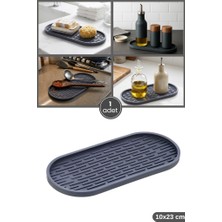 Flosoft Silikon Tezgah Üstü Yağlık Altlığı Oval, Yağdanlık Sosluk Sabunluk Altlığı Kepçe Kaşık Matı 10X23CM