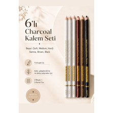 Kalour 6'lı Charcoal Kömür Kalem Seti (3 Ad.beyaz Kömür Kalem + 3 Renk) Portre ve Çizim Için