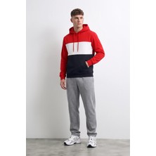 Markapia Man Erkek Kapüşonlu Cepli Içi Polarlı Parçalı Kırmızı Sweatshirt