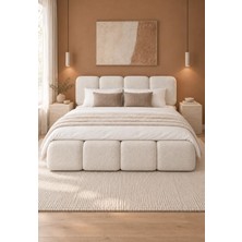 Hmz Bianka Bukle Kumaşlı Konfor Tasarım Beyaz Tek Kişilik Karyola 120 x 200 cm