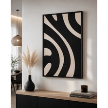 Reklamcın Siyah Krem Soyut Dalga Desenli Modern Dekoratif Duvar Tablosu