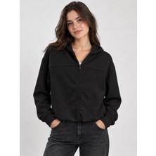 Tena Kadın Siyah Kapşonlu Eteği Balon Modal Sweatshirt