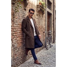 Buratti Loose Fit Kruvaze Yaka Uzun Astarlı Kaşe Kaban Erkek Kaban 681003