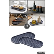 Flosoft 2 Adet Silikon Tezgah Üstü Altlık Oval, Yağdanlık Sosluk Sabunluk Altlığı Kepçe Kaşık Matı 2’li Set