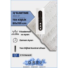 Grej Q'Slimtime - 9 Kademe Isı Ayarı/Zaman ayarlı Tek Kişilik Elektrikli Alt Battaniye - 80x155 cm