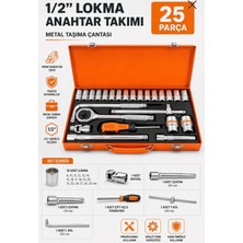 Chrome Metal Kutulu 25 Parça Uzatmalı T Kollu Lokma Anahtar Takımı 1/2''