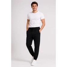 Gökyüzü Moda Erkek Iki Iplik Beli Lastikli Bağcıklı Regular Fit Jogger Eşofman Altı - Siyah