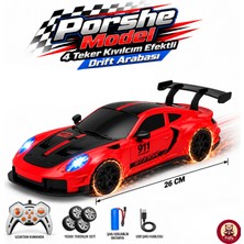 Giffy Uzaktan Kumandalı 4 Teker Kıvılcım Efektli Porsche Model Drift Arabası Şarjlı Işıklı Sesli Rc Spor Araba Sert Dayanıklı Malzemeden Üretilmiş