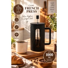 Porsima Smartpan BV093 French Press Paslanmaz Çelik Süzgeçli Cam Bitki Çayı Demliği Kahve Presi - 1000 ml