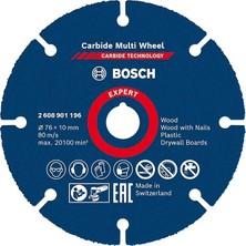 1x Expert Carbide Multi Wheel Kesici Diskler (Sert Ahşap, Çivili Ahşap, Plastik, Alçıpan Panel, Ø 76 Mm, Aksesuar Mini Avuç Taşlama Makinesi)