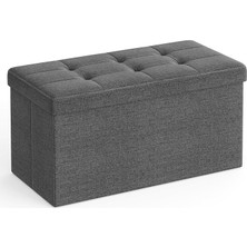 Saklama Alanlı Oturma Bankı, Oturma Sandığı, Tabure, Saklama Kutusu, Ayak Koyma Yeri, Katlanabilir, 300 Kg'a Kadar Taşıyabilir, 80 L, 76 x 38 x 38 Cm, Suni Keten, Koyu Gri, SPF47K