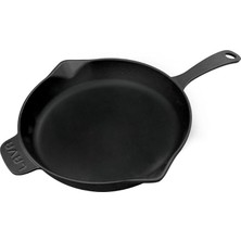 Metal Döküm Yuvarlak Kızartma Tavası, Metal Kulplu, 28 Cm, Siyah