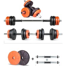 12 kg Multifonksiyonel Turuncu Siyah Halter Seti ve Dambıl Seti