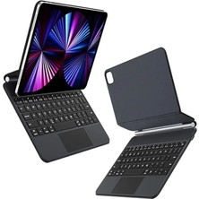 Ipad Pro 11 M4/m5/ 2025/2024 ile Uyumlu Türkçe Manyetik Bluetooth Magic Keyboard Touchpad Işıklı Klavyeli Kılıf