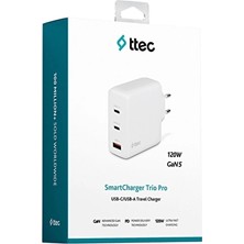 4 Adet Ttec 2SCG04B Smartcharger Trio Gan 120W Pd Seyahat Hızlı Şarj Aleti 2 Usb-C+Usb-A-Beyaz