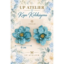 Up Atelier Mineli Gold Detaylı Mavi Çiçek Küpe 6cm