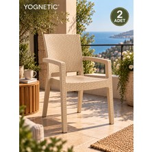 Yognetic Rattan Desenli, Dayanıklı, Kollu Sandalye | Bahçe, Balkon, Teras Sandalyesi - 2 Adet