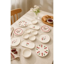 Papart Rubby Cherry 14 Parça 6 Kişilik Handmade Stackable Kahvaltı Takımı - Lüx Kahvaltılık Sunum Seti Tabağı