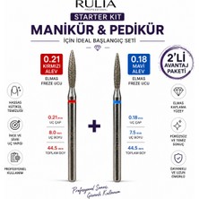 Rulia Professional Kuru Manikür Başlangıç Seti 0.18 Mavi + 0.21 Kırmızı Alev Freze Ucu Seti
