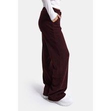 It's Basic Kadın Bordo W6-35 Flare Fit Ince Fitilli Esnek Velvet Kadife Kumaş Pantolon