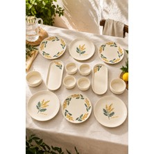 Papart Mimoza 14 Parça 6 Kişilik Kahvaltı Takımı Çiçek Desenli Seramik Sunum Seti