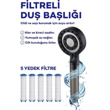 Segy Home Yüksek Basınçlı Arıtmalı Masajlı 5 Fonksiyonlu Duş Başlığı 5 Adet Yedek Filtre Kireç Önleyici Tazyikli Su Tasarruflu Masajlı Banyo Başlık Seti Krom - Mat Siyah