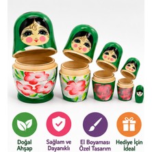 LRS Store Ahşap Matruşka Bebek 5'li Set – Iç Içe Geçen Rus Bebekleri El Boyama Dekoratif Oyuncak Hediyelik