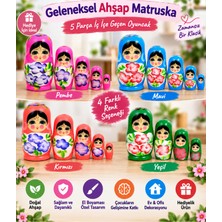 LRS Store Ahşap Matruşka Bebek 5'li Set – Iç Içe Geçen Rus Bebekleri El Boyama Dekoratif Oyuncak Hediyelik