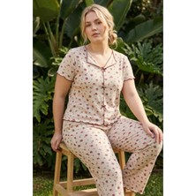 Siyah İnci Ten Desenli Fiyonklu Büyük Beden Fitilli Kaşkorse Örme Pijama TAKIM26120851