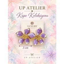 Up Atelier Zirkon Taşlı Mor Çiçek Küpe 3cm